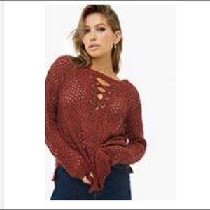 Forever21 Open Knit Lace Up Sweater Sz M/L